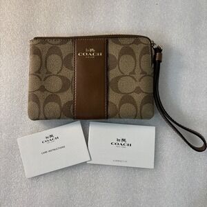coach corner zip wristlet new Signature‎ Design Canvas Khaki